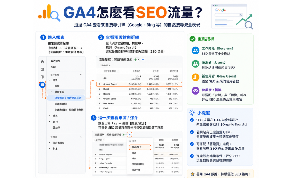 GA4怎麼看SEO流量  SEO流量